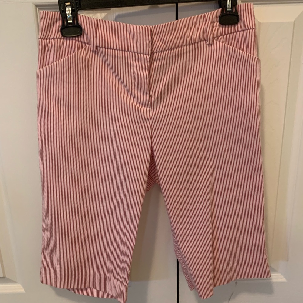 Classic candy cane striped Bermuda shorts.
